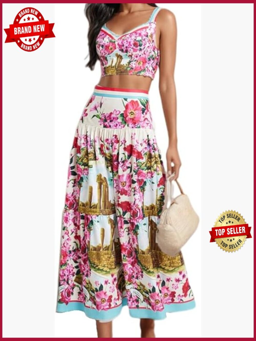 Women's 2 Piece Skirt Set Halter Top High Waist Maxi Skirt Vacation Outfit